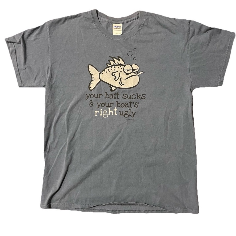 Y2K Fishing Graphic T-Shirt Funny Slogan Tee Size Large